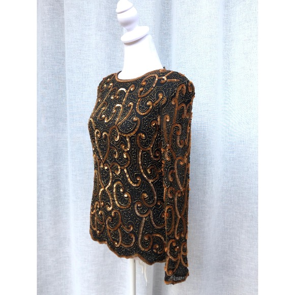 Sténay Evening Fully Beads and Sequins Long Sleeve Silk Blouse - Picture 5 of 10